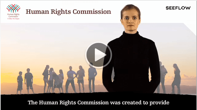 This image links to NZSL videos which help you learn about the Human Rights Commission